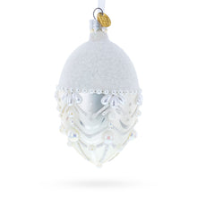 Load image into Gallery viewer, White Pearls on Frozen Glass Egg Christmas Ornament 4 Inches