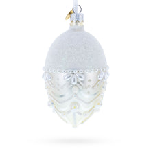 Load image into Gallery viewer, White Pearls on Frozen Glass Egg Christmas Ornament 4 Inches