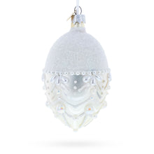 Load image into Gallery viewer, White Pearls on Frozen Glass Egg Christmas Ornament 4 Inches