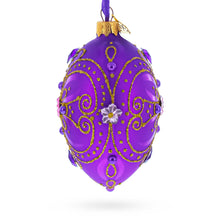 Load image into Gallery viewer, Royal Purple and Gold Glitter Scrollwork &amp; Gem Accents Glass Egg Christmas Ornament 4 Inches