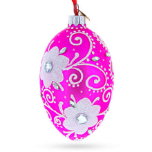Load image into Gallery viewer, Flower with Diamond Glass Egg Christmas Ornament 4 Inches