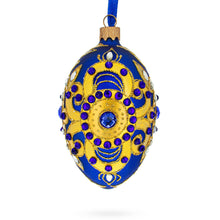 Load image into Gallery viewer, Golden Leaves on Blue Glass Egg Christmas Ornament 4 Inches
