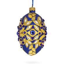 Load image into Gallery viewer, Golden Leaves on Blue Glass Egg Christmas Ornament 4 Inches