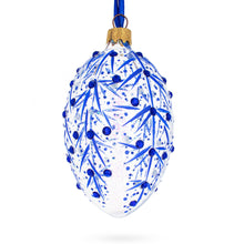 Load image into Gallery viewer, Blue Branches Glass Egg Christmas Ornament 4 Inches
