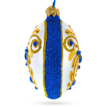 Load image into Gallery viewer, Bejeweled Gold on Blue Glass Egg Christmas Ornament 4 Inches