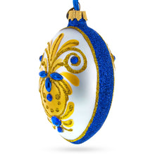 Load image into Gallery viewer, Bejeweled Gold on Blue Glass Egg Christmas Ornament 4 Inches