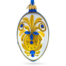 Load image into Gallery viewer, Bejeweled Gold on Blue Glass Egg Christmas Ornament 4 Inches