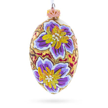 Load image into Gallery viewer, Purple Flowers Glass Egg Ornament 4 Inches