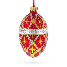 Load image into Gallery viewer, Diamond Trellis on Red Glass Egg Christmas Ornament 4 Inches