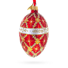 Load image into Gallery viewer, Diamond Trellis on Red Glass Egg Christmas Ornament 4 Inches