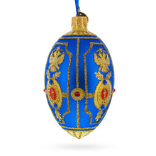 Load image into Gallery viewer, Golden Eagle on Blue Glass Egg Christmas Ornament 4 Inches
