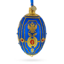 Load image into Gallery viewer, Golden Eagle on Blue Glass Egg Christmas Ornament 4 Inches