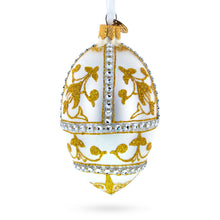 Load image into Gallery viewer, Jeweled Golden Chandelier on Silver Glass Egg Christmas Ornament 4 Inches