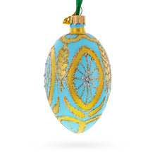 Load image into Gallery viewer, Golden Wheat on Turquoise Glass Egg Christmas Ornament 4 Inches