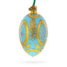 Load image into Gallery viewer, Golden Wheat on Turquoise Glass Egg Christmas Ornament 4 Inches