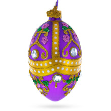 Load image into Gallery viewer, Jeweled Scrolls on Purple Glass Egg Christmas Ornament 4 Inches
