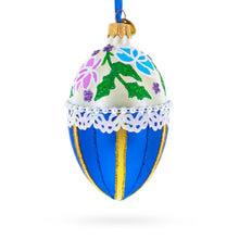 Load image into Gallery viewer, Flowers on Beige and Blue Glass Egg Christmas Ornament 4 Inches
