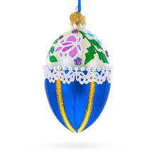 Load image into Gallery viewer, Flowers on Beige and Blue Glass Egg Christmas Ornament 4 Inches