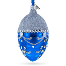 Load image into Gallery viewer, Glittered Silver Top Blue Bottom Glass Egg Christmas Ornament 4 Inches