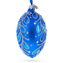 Load image into Gallery viewer, Blue Paisley Glass Egg Christmas Ornament 4 Inches