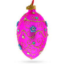 Load image into Gallery viewer, Diamond Swirl Flowers Pink Glass Egg Christmas Ornament 4 Inches