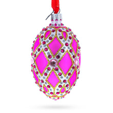 Load image into Gallery viewer, Bejeweled Trellis on Pink Glass Egg Christmas Ornament 4 Inches