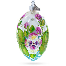 Load image into Gallery viewer, Flowers on White Glass Egg Ornament 4 Inches