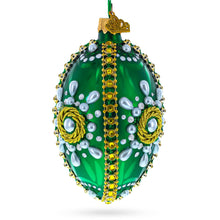 Load image into Gallery viewer, White Pearls on Green Glass Egg Christmas Ornament 4 Inches