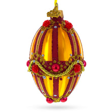 Load image into Gallery viewer, Golden Stripes over Pearls and Roses Glass Egg Christmas Ornament 4 Inches