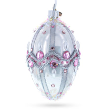Load image into Gallery viewer, Pink Jewels on Striped Glass Egg Ornament 4 Inches