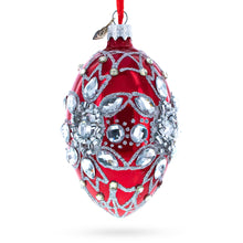 Load image into Gallery viewer, Diamond Star on Red Glass Egg Christmas Ornament 4 Inches