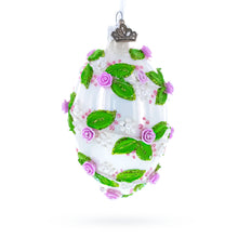 Load image into Gallery viewer, 3D Roses in Silver Spiral Glass Egg Ornament 4 Inches