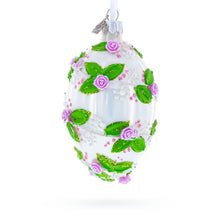 Load image into Gallery viewer, 3D Roses in Silver Spiral Glass Egg Ornament 4 Inches
