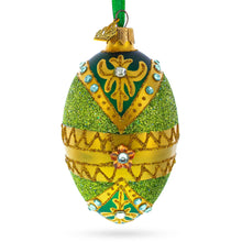 Load image into Gallery viewer, White Jewels on Glittered Green Glass Egg Ornament 4 Inches