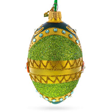 Load image into Gallery viewer, White Jewels on Glittered Green Glass Egg Ornament 4 Inches