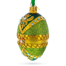 Load image into Gallery viewer, White Jewels on Glittered Green Glass Egg Ornament 4 Inches