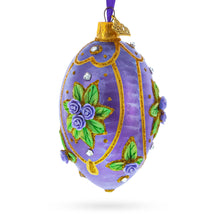 Load image into Gallery viewer, 3D Roses Bouquet on Purple Glass Egg Ornament 4 Inches