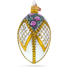 Load image into Gallery viewer, Roses on Bejeweled Rhombus Glass Egg Ornament 4 Inches
