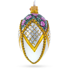 Load image into Gallery viewer, Roses on Bejeweled Rhombus Glass Egg Ornament 4 Inches