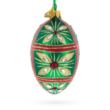 Load image into Gallery viewer, Red Jewel on Green Glass Egg Ornament 4 Inches