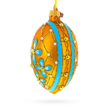 Load image into Gallery viewer, Blue Flowers on Gold Glass Egg Ornament 4 Inches