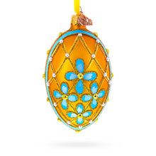 Load image into Gallery viewer, Blue Flowers on Gold Glass Egg Ornament 4 Inches