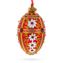 Load image into Gallery viewer, White Flowers on Red and Gold Glass Egg Ornament 4 Inches