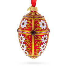 Load image into Gallery viewer, White Flowers on Red and Gold Glass Egg Ornament 4 Inches