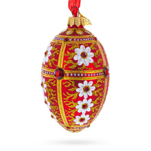 Load image into Gallery viewer, White Flowers on Red and Gold Glass Egg Ornament 4 Inches