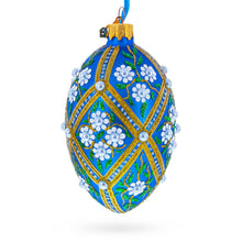 Load image into Gallery viewer, White Pearl Flowers on Blue Glass Egg Ornament 4 Inches