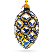 Load image into Gallery viewer, Mosaic Pattern on Blue Glass Egg Ornament 4 Inches