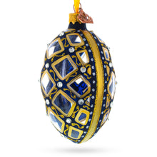 Load image into Gallery viewer, Mosaic Pattern on Blue Glass Egg Ornament 4 Inches