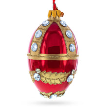Load image into Gallery viewer, Diamonds on Red Glass Egg Ornament 4 Inches