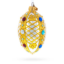 Load image into Gallery viewer, Multicolored Jewels on White Glass Egg Ornament 4 Inches